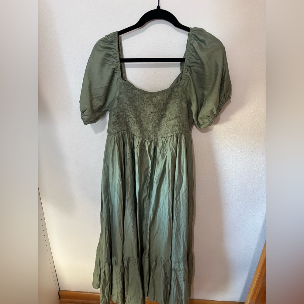 Baltic Born Olive Green Puff Sleeve Midi Dress - Picture 3 of 3